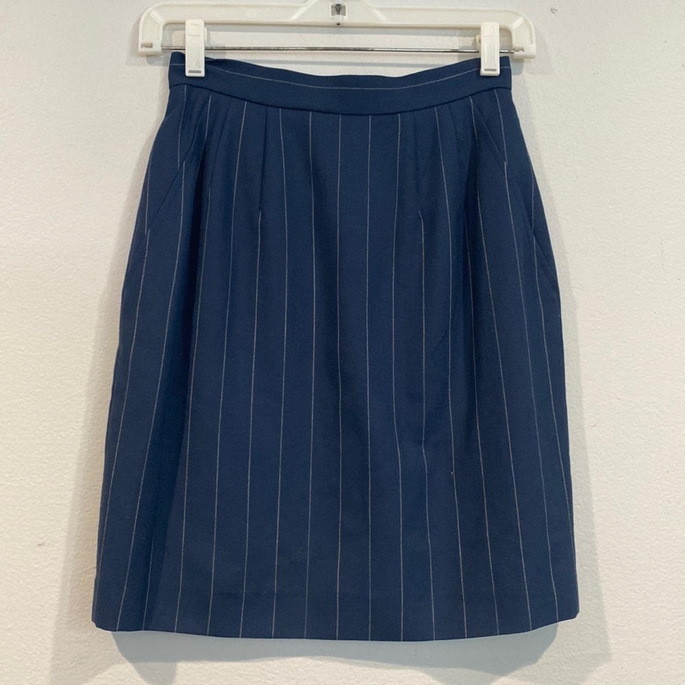 Anne Klein II Navy with White Stripes Wool Pencil Skirt - Size 2